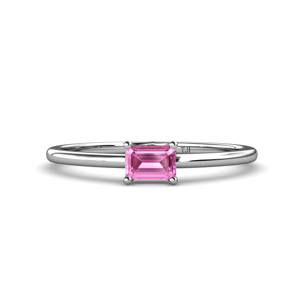 Norina Classic Emerald Cut 6x4 mm Pink Sapphire East West Solitaire Engagement Ring 